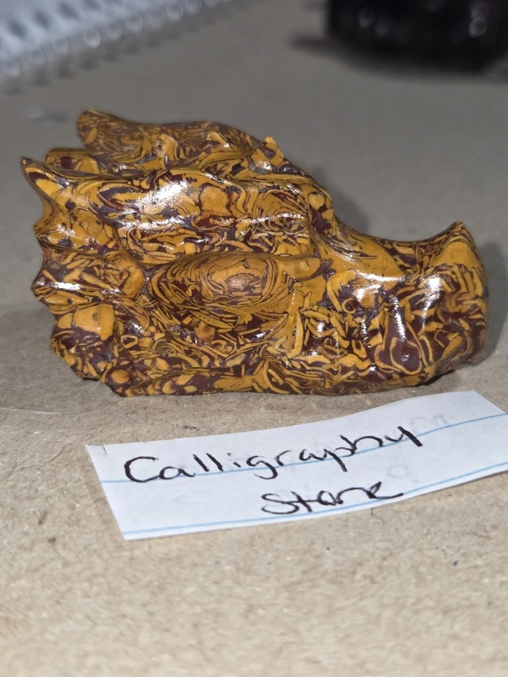 Detailed Calligraphy Stone/Miriam Jasper Crystal Carved Dragon Head Stone